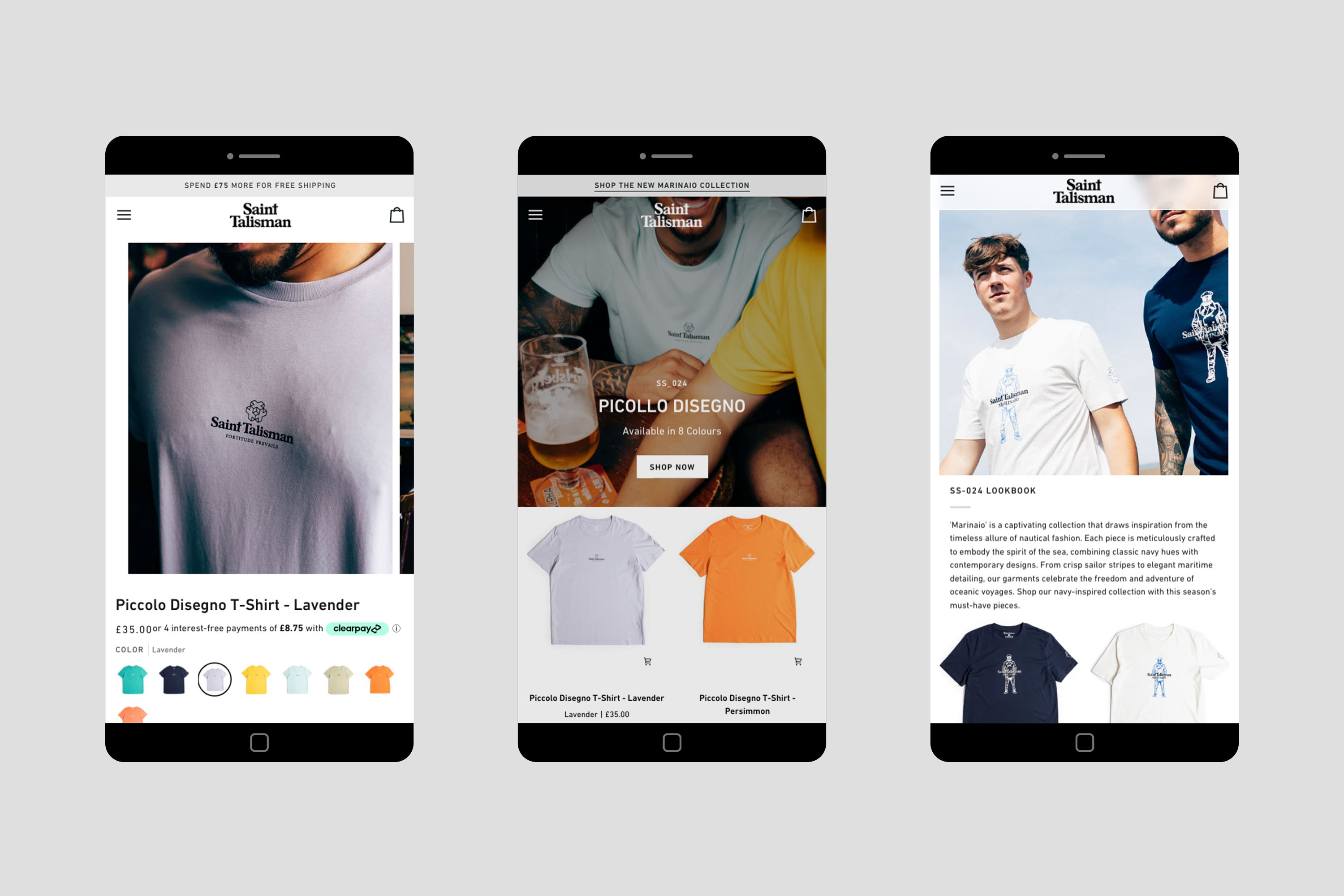 Product images on a website